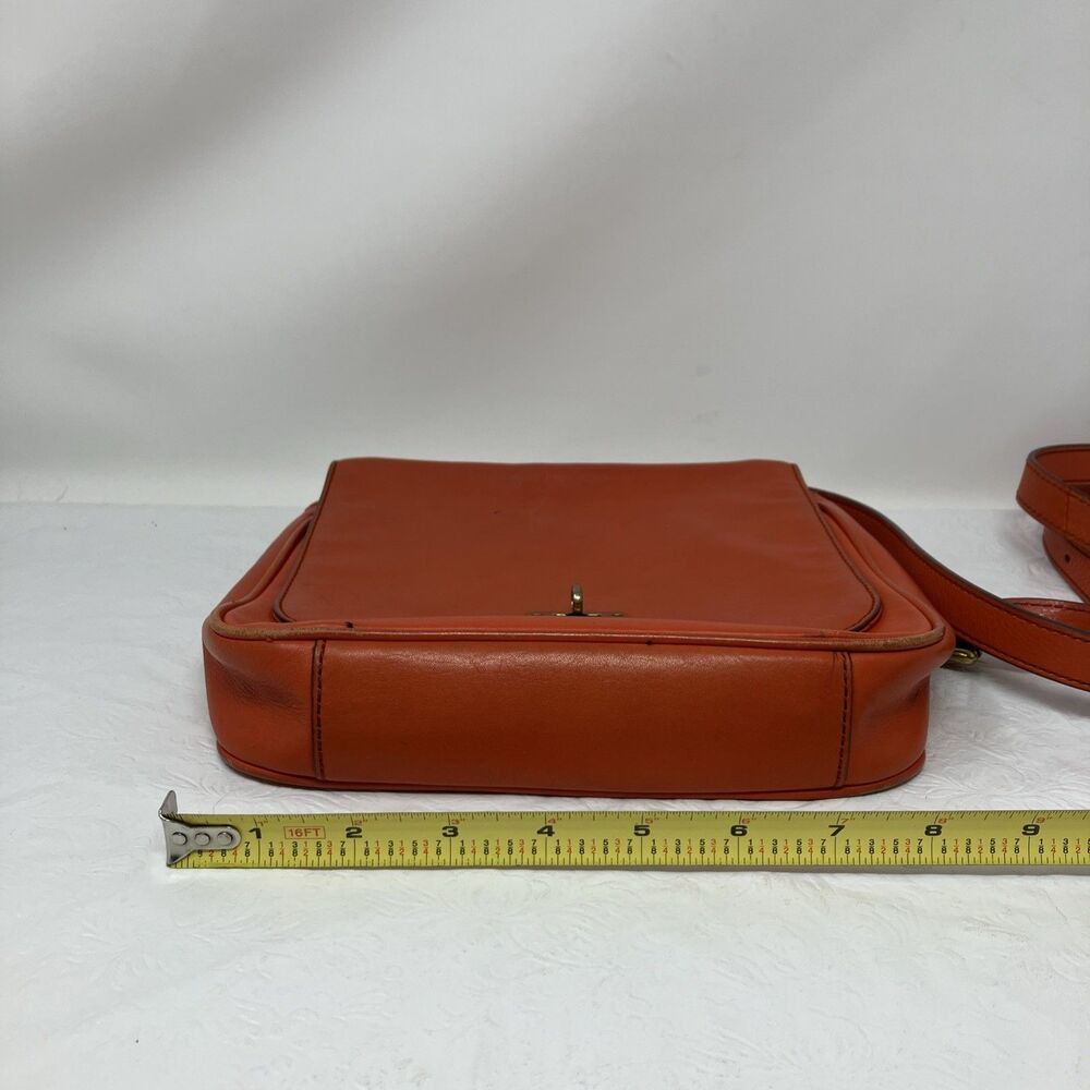 Fossil Orange Leather Turnlock Flap Satchel Crossbody Shoulder Bag Vintage - Picture 5 of 16